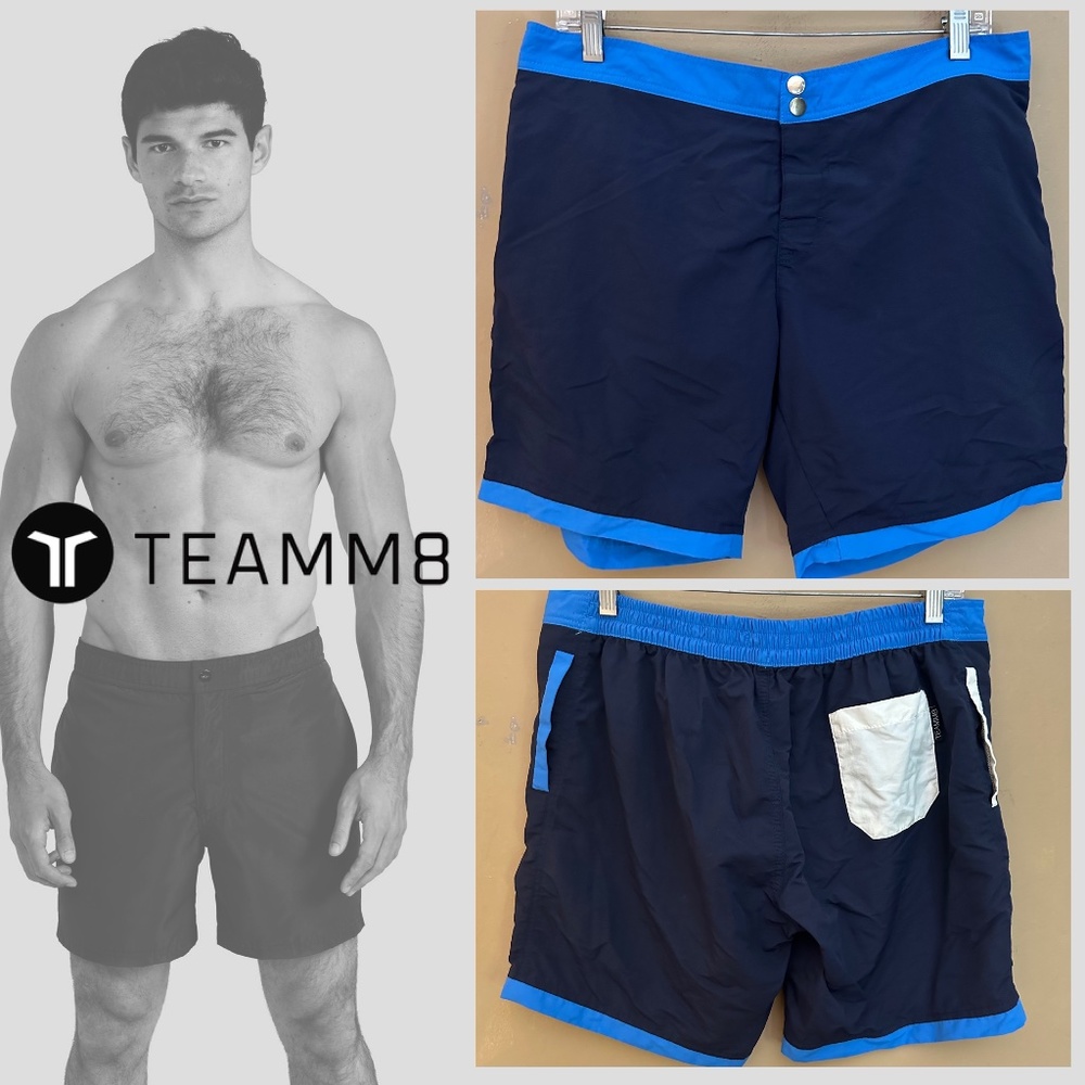 TeamM8 Swim Trunks XL 34-38 Gently worn Nylon blend Elastic waist Snap velcro